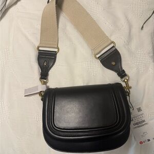 Zara Black Crossbody Saddle Bag - BNWT - with beige and black leather straps